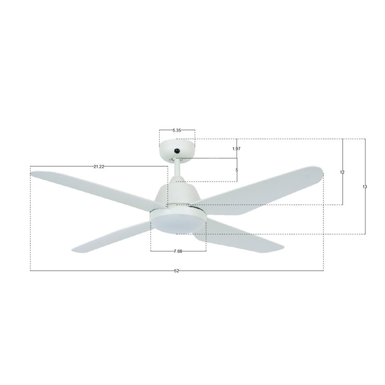 White Low Profile 52'' Ceiling Fan with Remote and LED Light