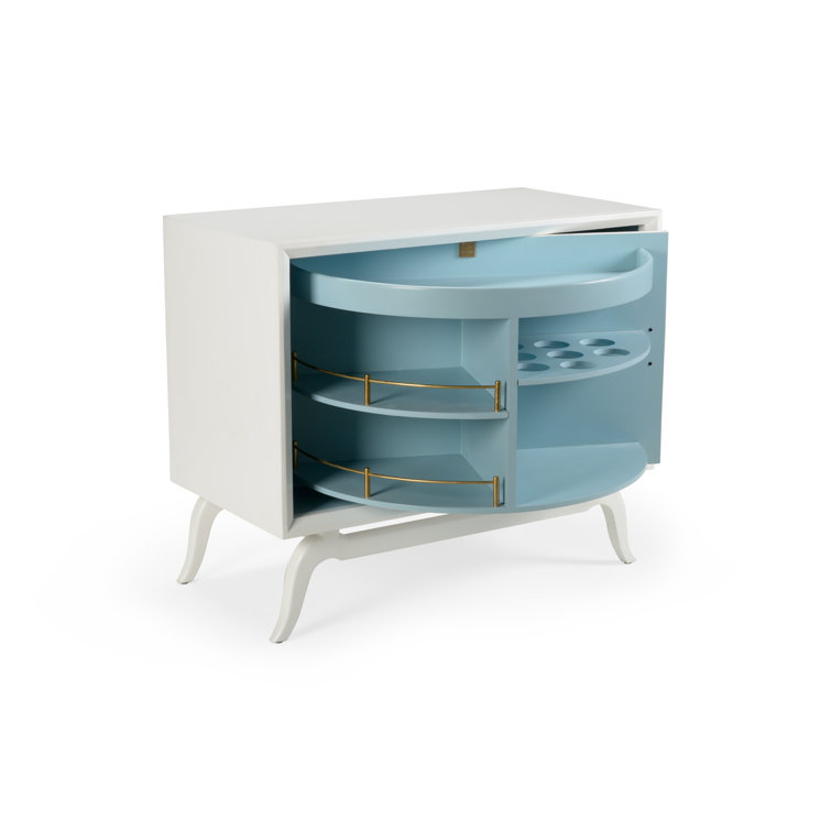 Sinatra White and Yarmouth Blue 42'' Polished Brass Bar Cabinet