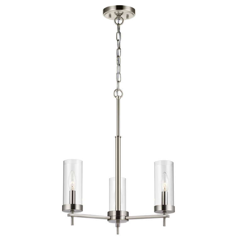 Zire Mini 3-Light Incandescent Chandelier in Brushed Nickel with Clear Glass