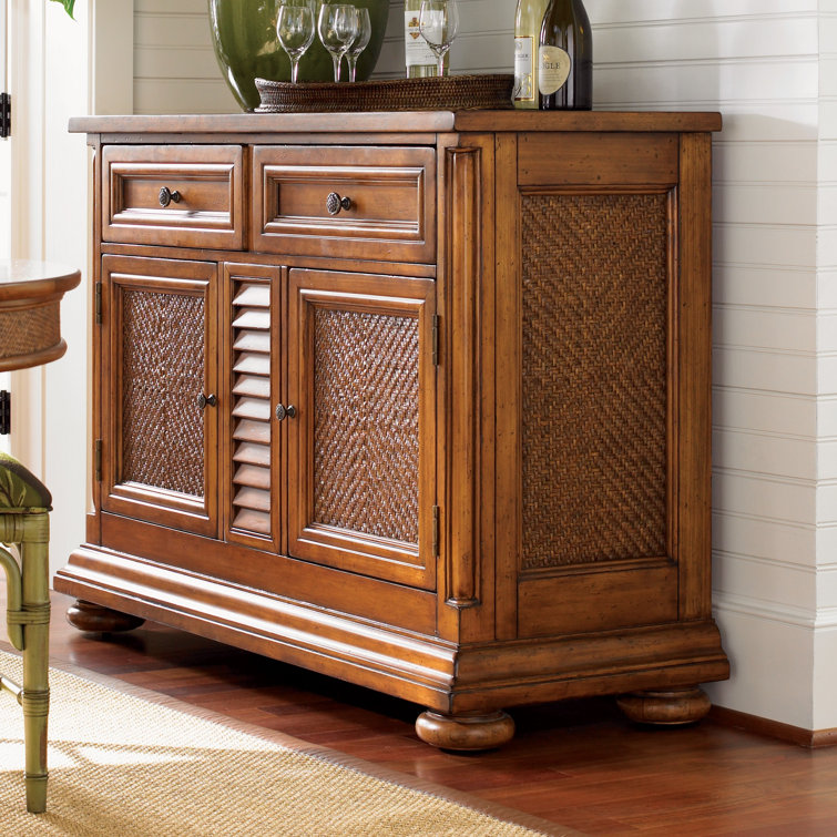 Warm Umber Traditional Server with Herringbone Woven Cane