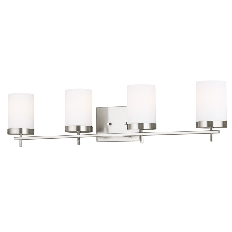 Brushed Nickel Cylinder 4-Light Vanity Fixture with Etched Glass