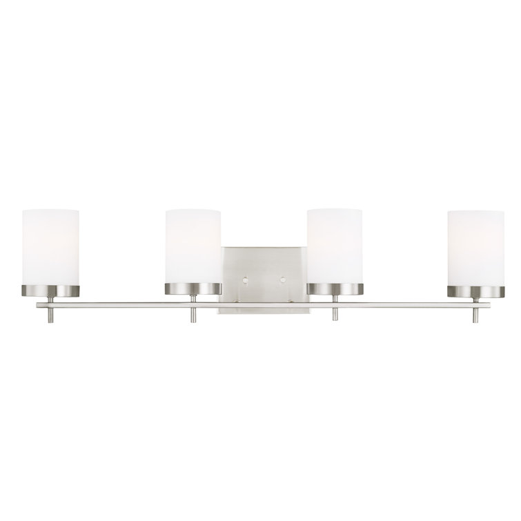 Brushed Nickel Cylinder 4-Light Vanity Fixture with Etched Glass