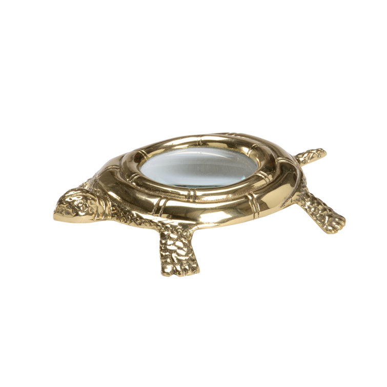 Polished Brass Turtle Magnifier Figurine