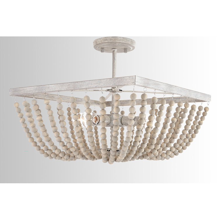Mystic Sand Coastal Bohemian 4-Light Semi-Flush Mount with Wood Beads