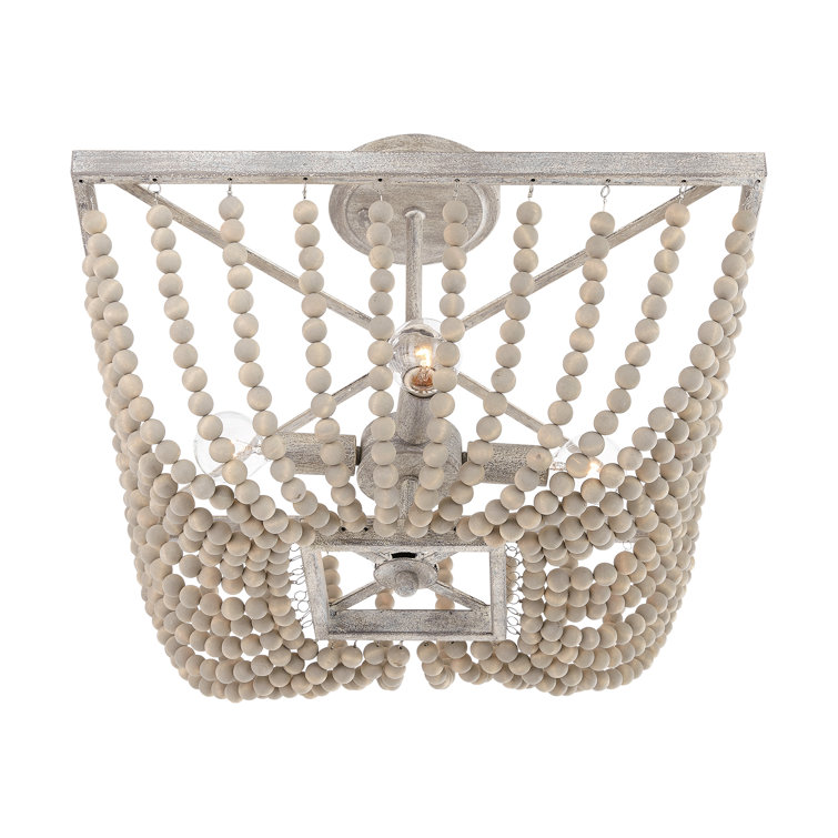 Mystic Sand Coastal Bohemian 4-Light Semi-Flush Mount with Wood Beads