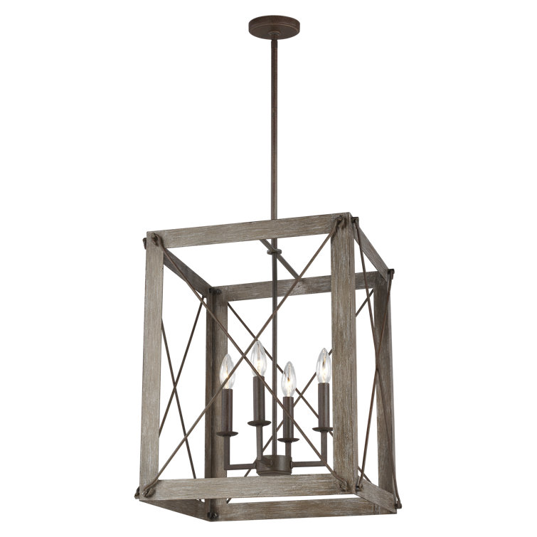 Thornwood Washed Pine and Weathered Iron 4-Light Indoor/Outdoor Pendant
