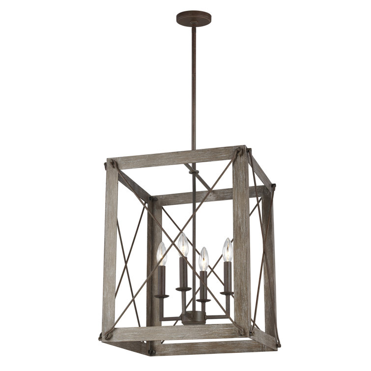 Thornwood Washed Pine and Weathered Iron 4-Light Indoor/Outdoor Pendant