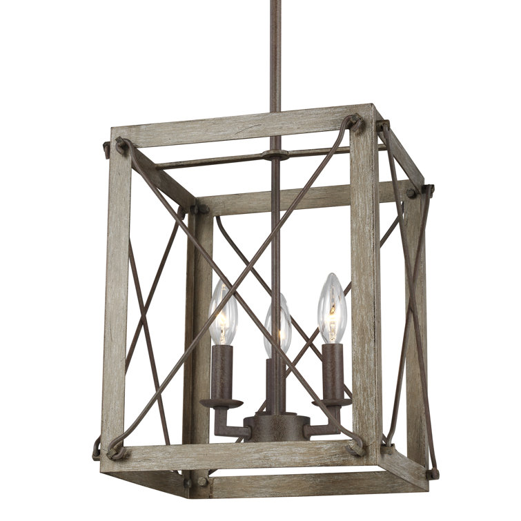 Washed Pine and Black 3-Light Indoor/Outdoor Pendant