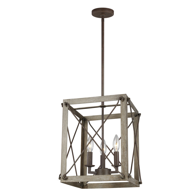 Washed Pine and Black 3-Light Indoor/Outdoor Pendant