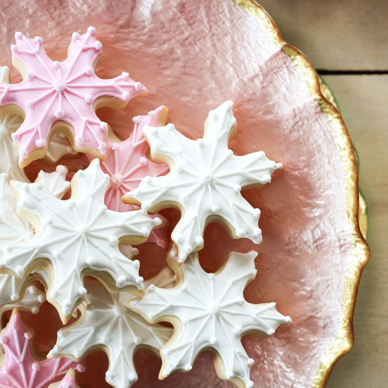 Elegant Pink Glass Cake Stand with Gold Rim, 12.25"