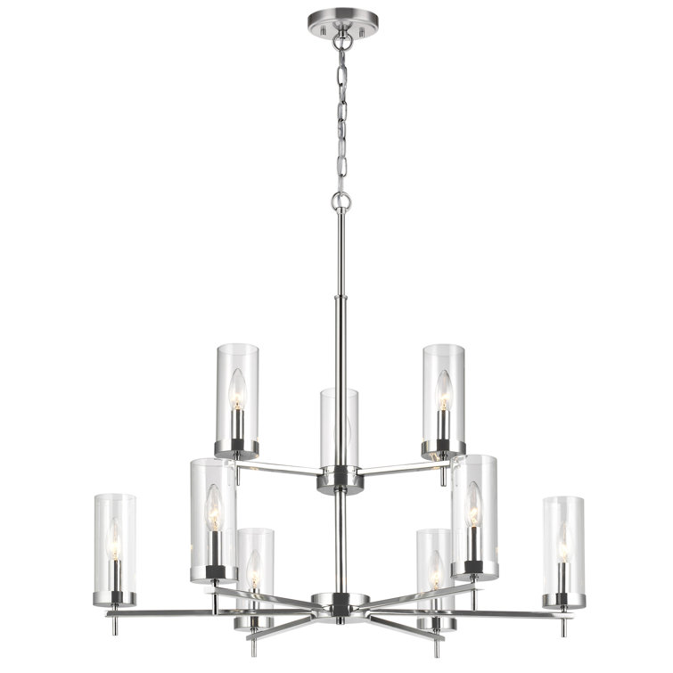 Zire Chrome 9-Light Chandelier with Clear Glass Shades