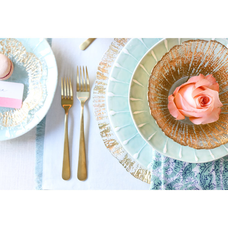 Gold Foil Textured Glass Round Serving Bowl