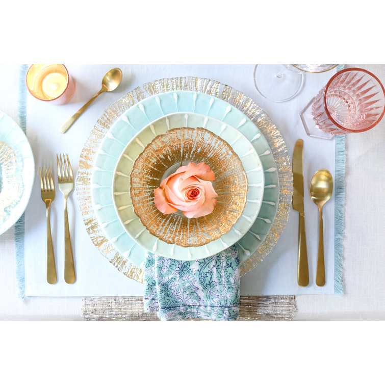 Gold Foil Textured Glass Round Serving Bowl