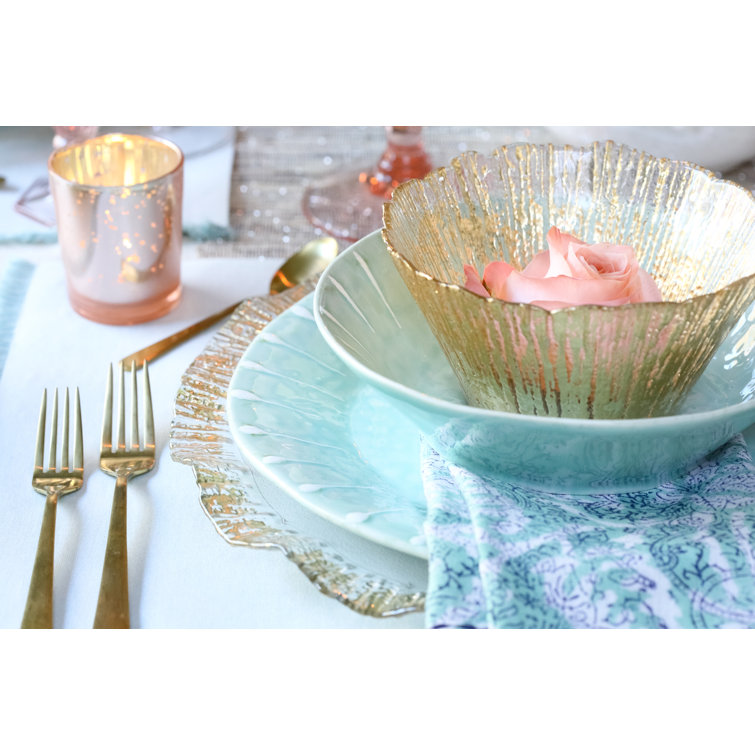 Gold Foil Textured Glass Round Serving Bowl