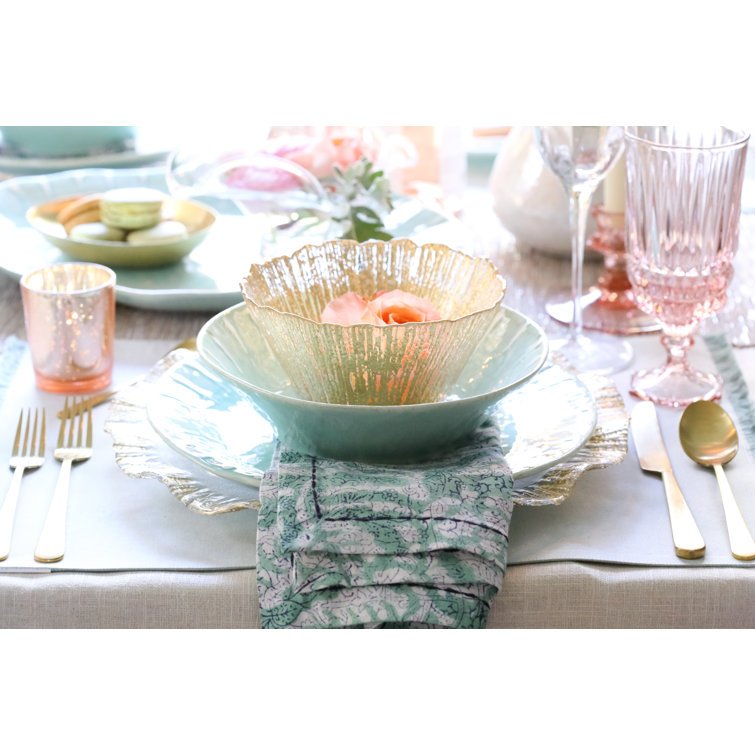 Gold Foil Textured Glass Round Serving Bowl