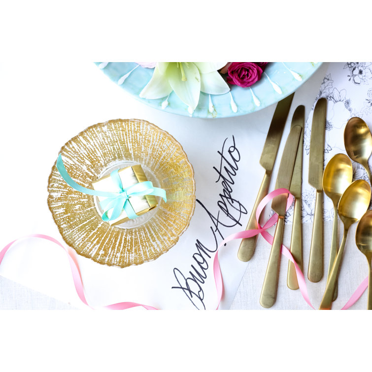Gold Foil Textured Glass Round Serving Bowl