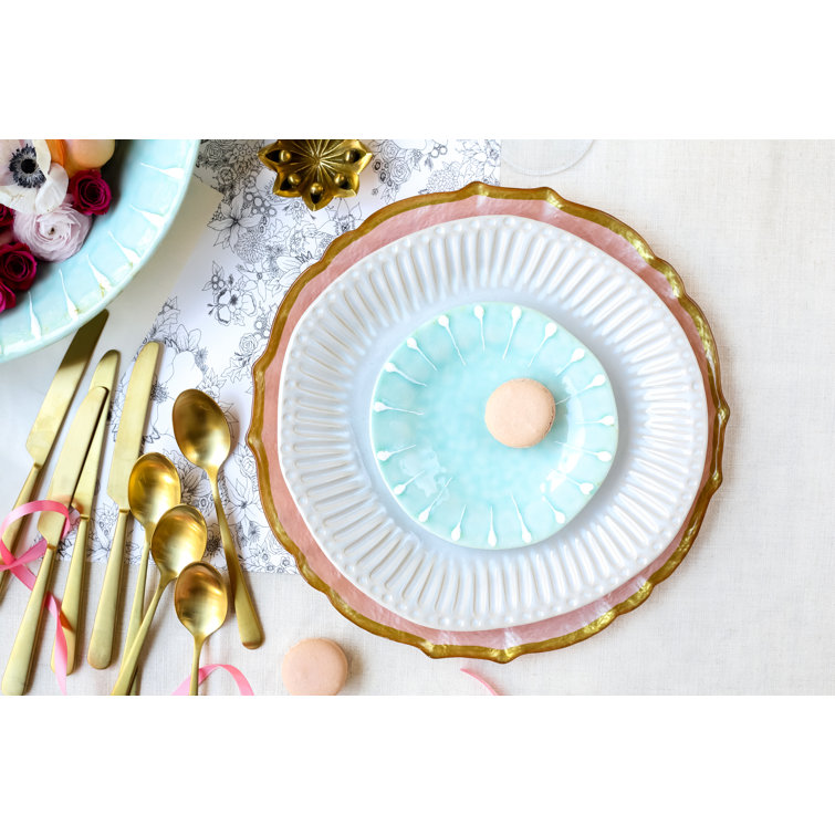 Handcrafted White Glass Charger Plate with Gold Rim, 13" Round