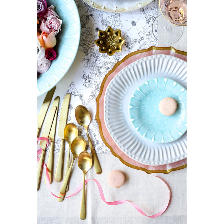 Handcrafted White Glass Charger Plate with Gold Rim, 13" Round