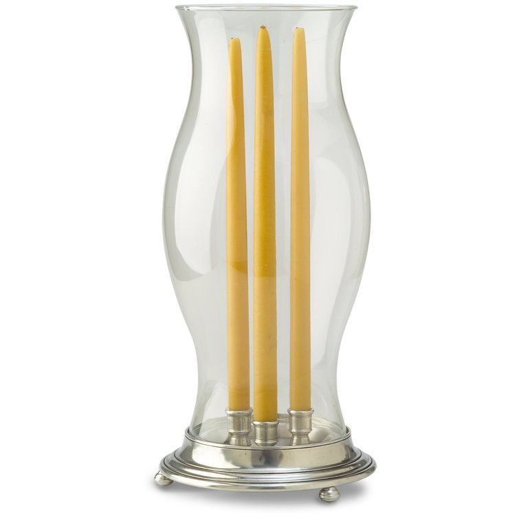 Convertible Glass and Pewter Hurricane Candle Holder