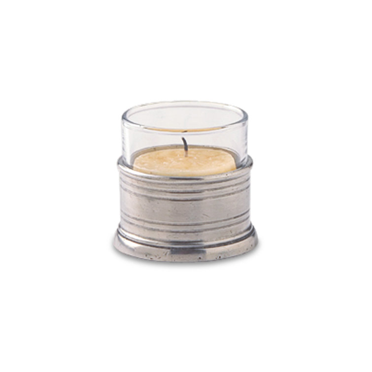 Classic European Pewter & Glass Tea Light Candle Holder