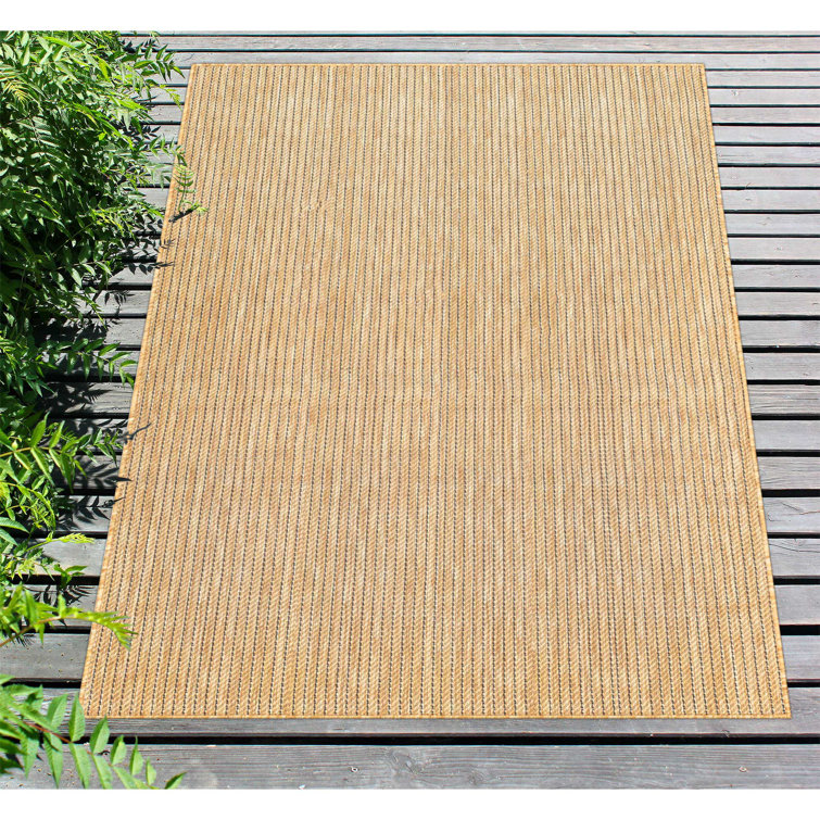Green and Beige Flat Woven Synthetic Stripe Rug, 5' x 7'