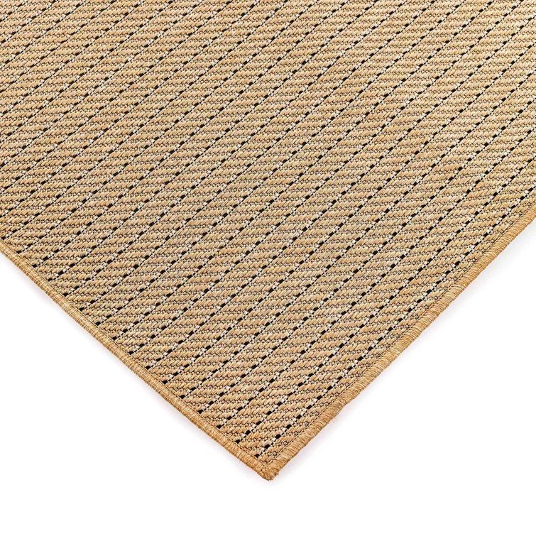 Green and Beige Flat Woven Synthetic Stripe Rug, 5' x 7'