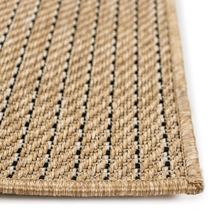 Green and Beige Flat Woven Synthetic Stripe Rug, 5' x 7'