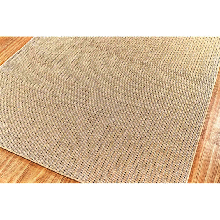 Green and Beige Flat Woven Synthetic Stripe Rug, 5' x 7'