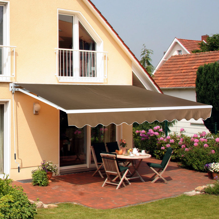 Outsunny 116.25" Coffee Fabric Retractable Patio Awning with Aluminum Frame