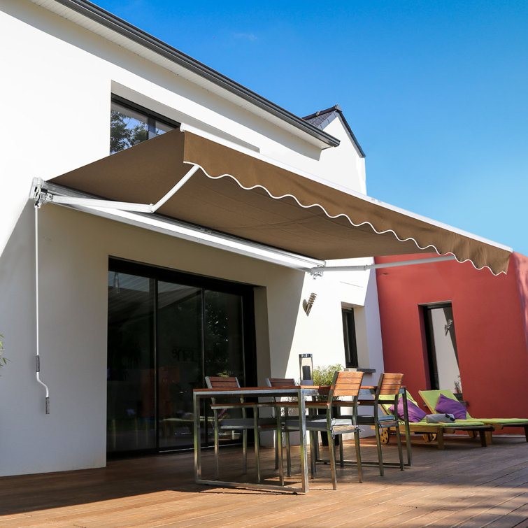 Outsunny 116.25" Coffee Fabric Retractable Patio Awning with Aluminum Frame