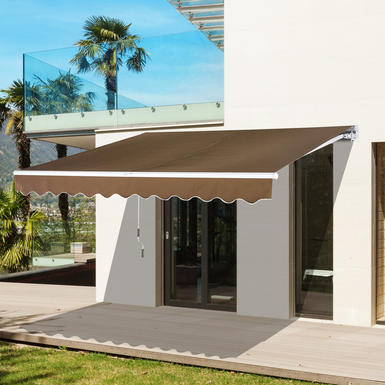 Outsunny 116.25" Coffee Fabric Retractable Patio Awning with Aluminum Frame