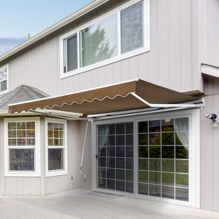 Outsunny 116.25" Coffee Fabric Retractable Patio Awning with Aluminum Frame