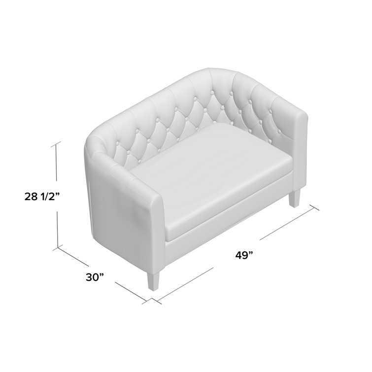 Classic Chesterfield Black Faux Leather Tufted Loveseat with Wood Legs