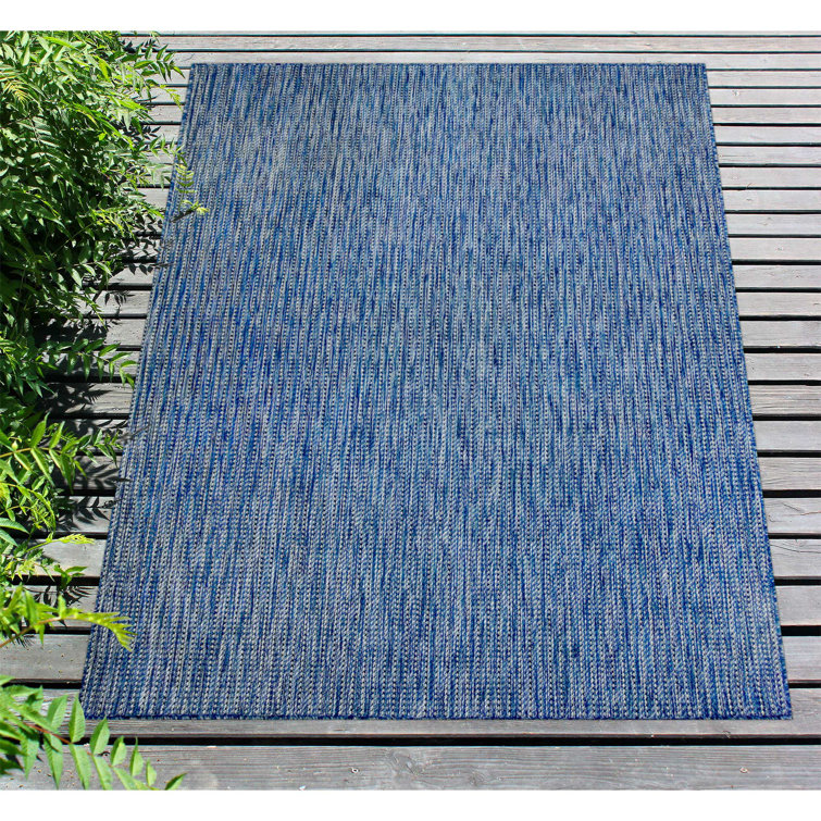 Navy Blue Synthetic Flat Woven Indoor/Outdoor Area Rug