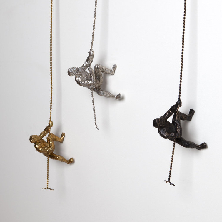 Bronze Climbing Man Wall Mounted Sculpture