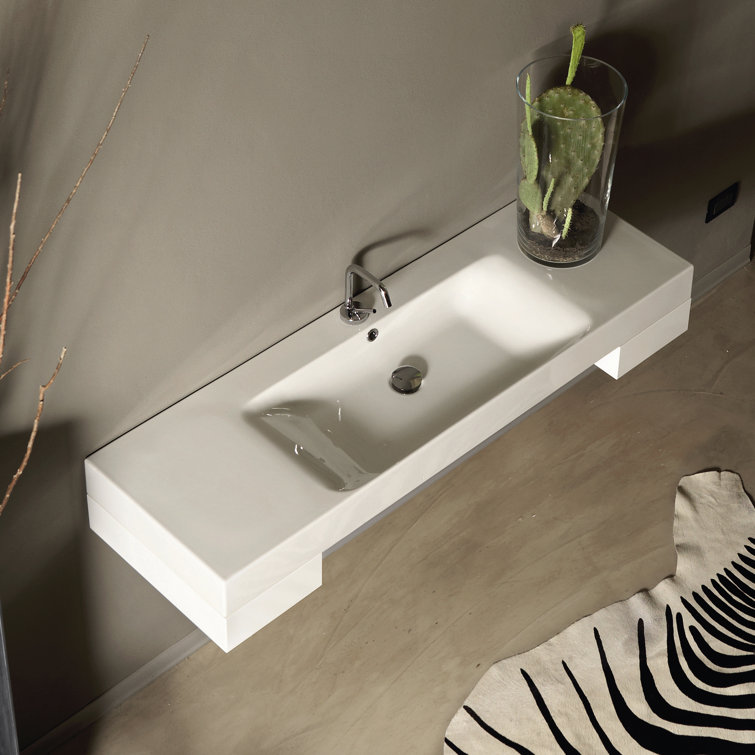 Cento 17.7'' White Ceramic Rectangular Semi-Pedestal Sink