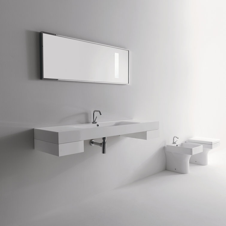 Cento 17.7'' White Ceramic Rectangular Semi-Pedestal Sink