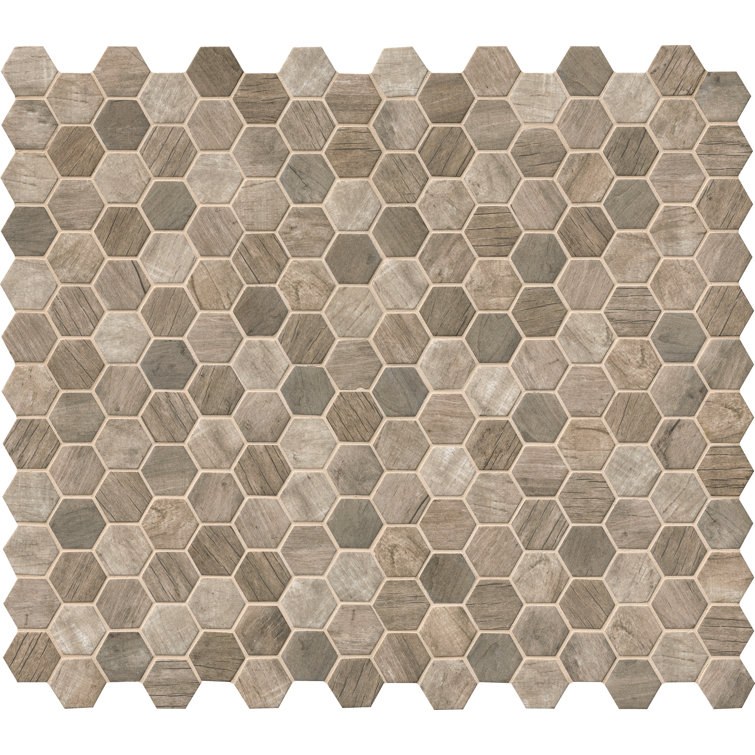 Driftwood Hexagon Matte Glass Wood Look Mosaic Tile