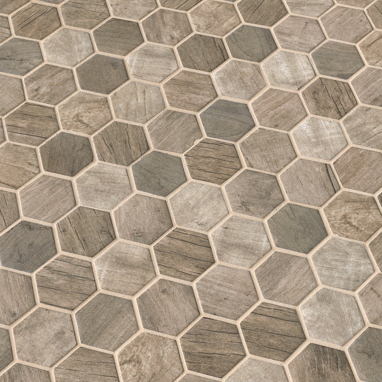 Driftwood Hexagon Matte Glass Wood Look Mosaic Tile