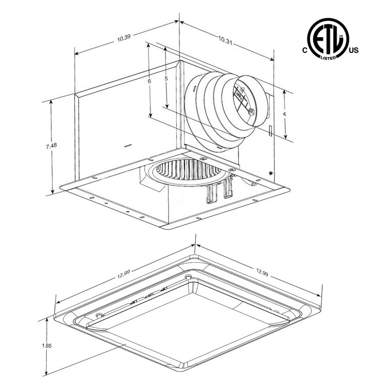 White Ceiling Mount Bathroom Fan with LED Light and Nightlight