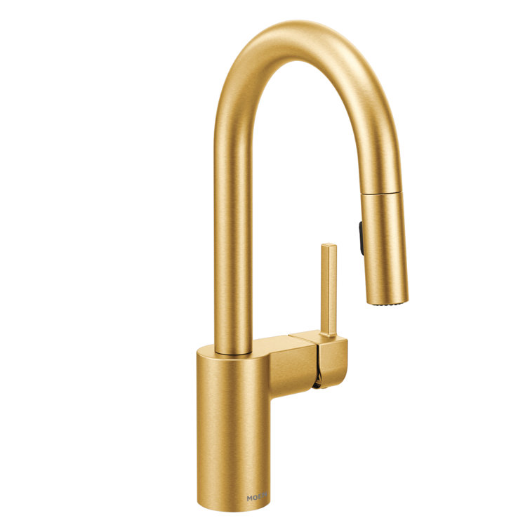 Brushed Gold High Arc Pulldown Bar Faucet with Pull-out Spray