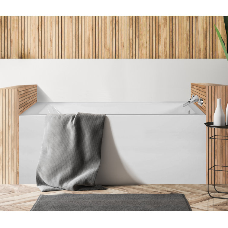 Glossy White Acrylic Alcove Soaking Bathtub with Apron Front
