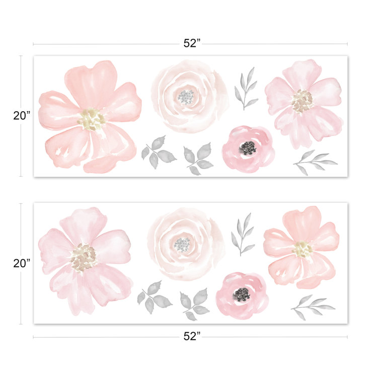 Blush Pink and Grey Watercolor Floral Nursery Wall Decals