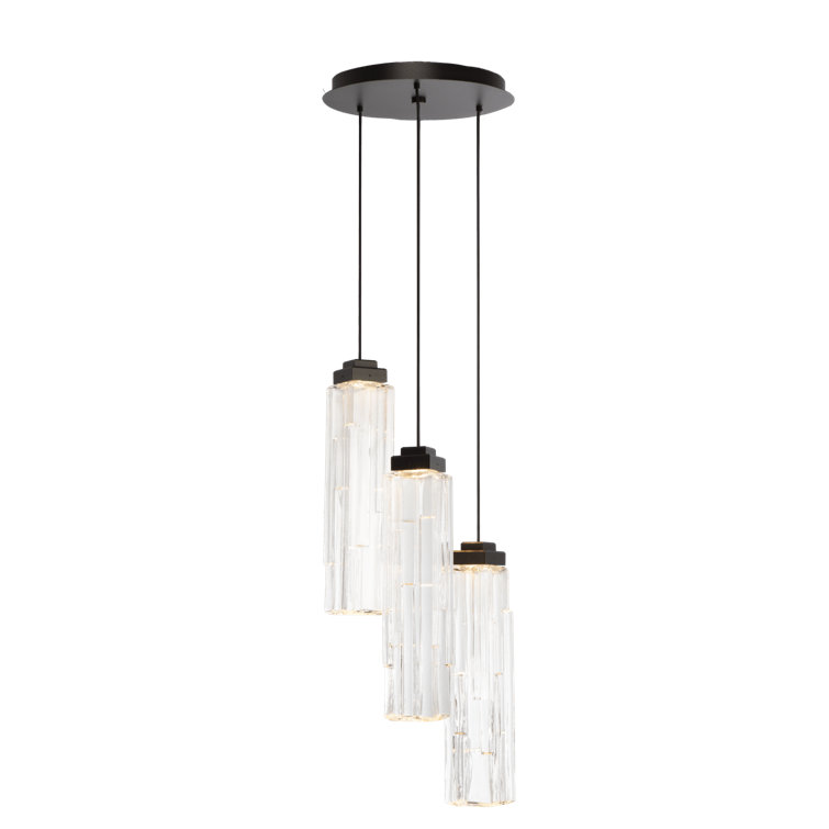 Ledgestone Matte Black 3-Light LED Cluster Pendant with Textured Glass