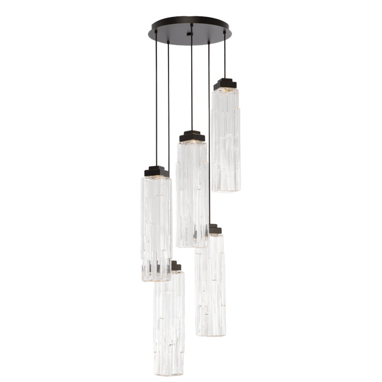 Matte Black Glass Drum 5-Light LED Pendant