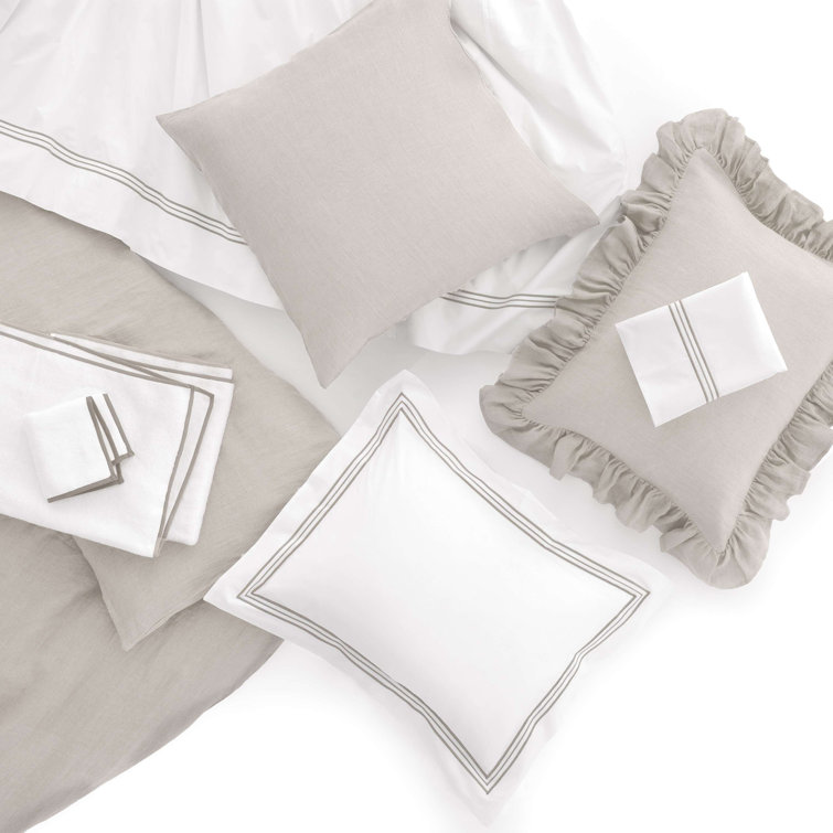 Twin Pearl Gray Cotton Embroidered Flat Sheet Set