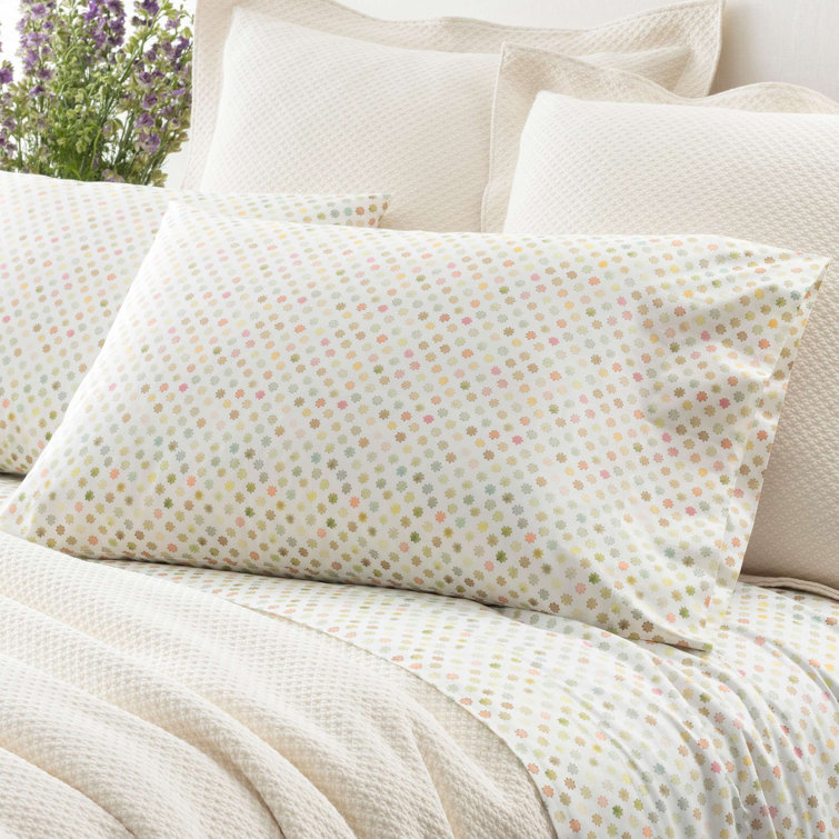 Standard Soft-White Cotton Pillowcases with Multicolor Dots