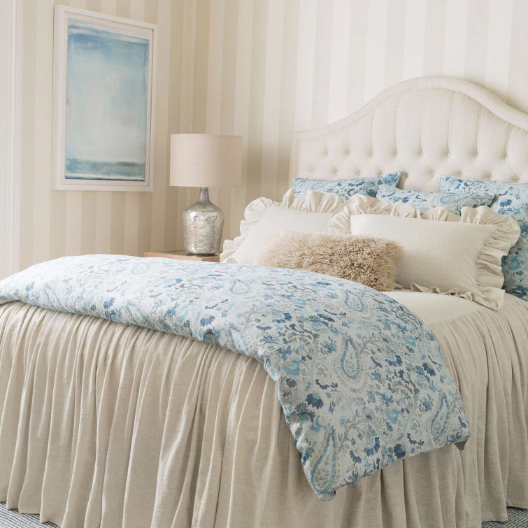 Ines Blue Paisley Floral Linen Full/Queen Duvet Cover