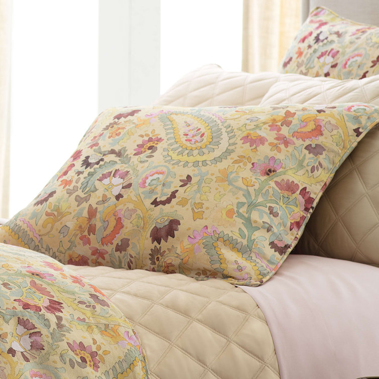 Beige Floral Linen Standard Pillow Sham
