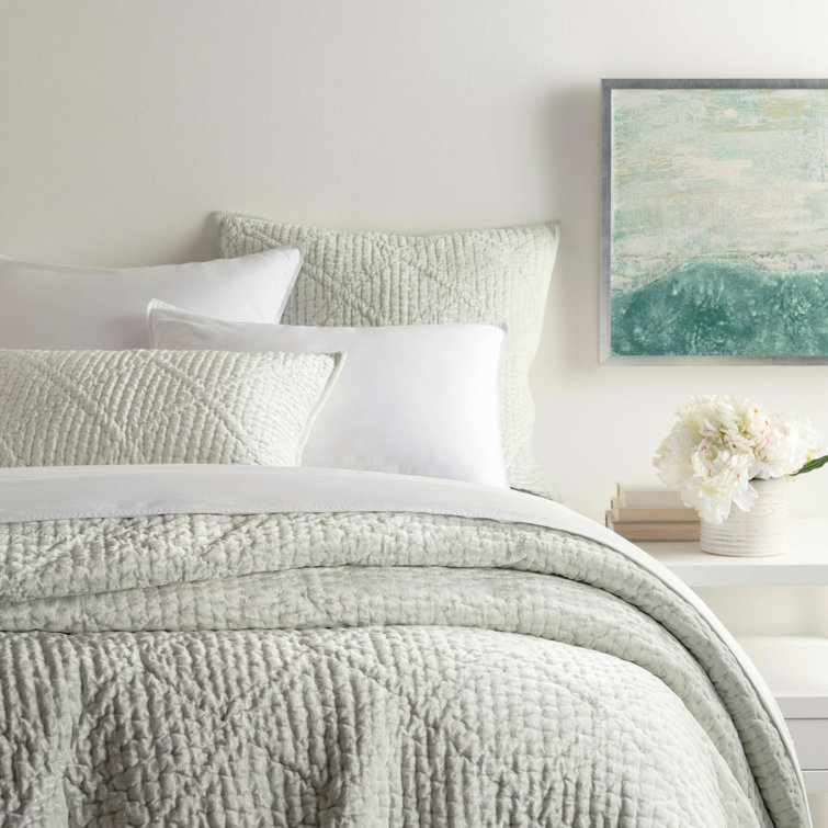 Luxurious Slate Blue Velvet Full Quilt Set